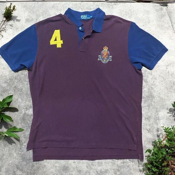 Polo Ralph Lauren Vintage 90s Rugby #4 Crest Maroon Navy Shirt Men's Size XXL - Picture 1 of 9